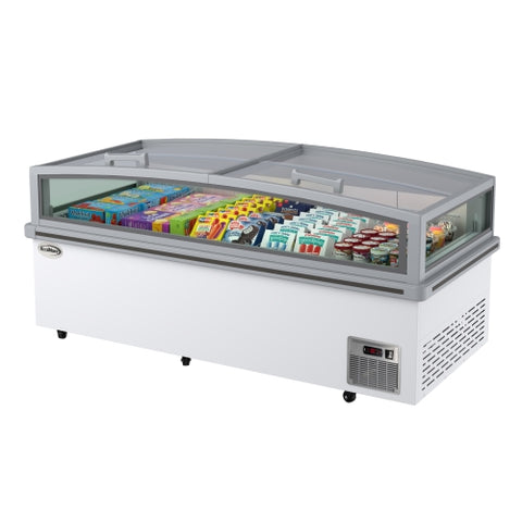 77 in. 27.5 cu. ft. Commercial Auto Defrost Convertible Aisle-End Island Freezer/Refrigerator in White