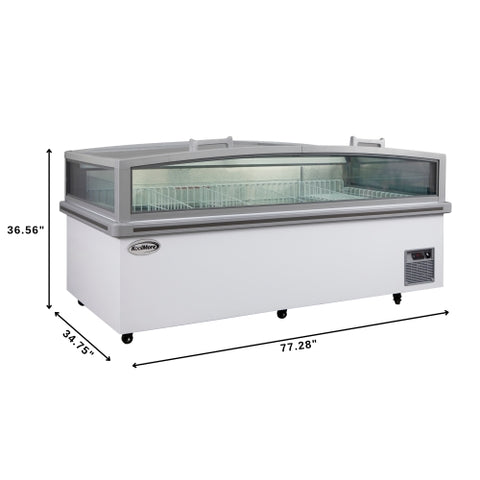 77 in. 27.5 cu. ft. Commercial Auto Defrost Convertible Aisle-End Island Freezer/Refrigerator in White