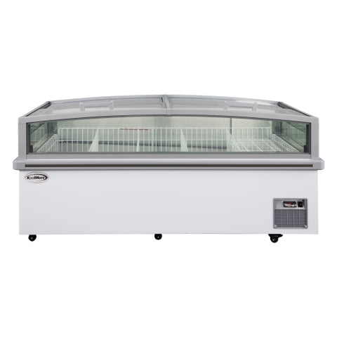 77 in. 27.5 cu. ft. Commercial Auto Defrost Convertible Aisle-End Island Freezer/Refrigerator in White