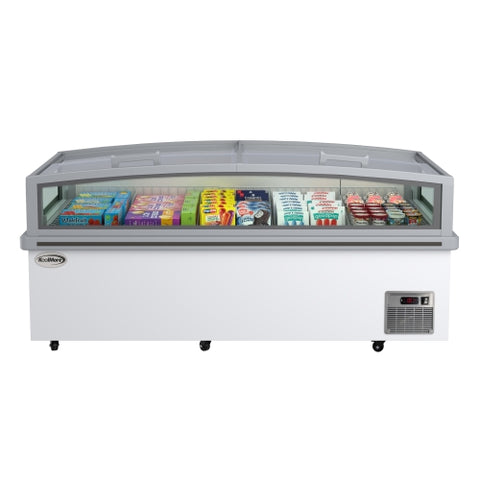 77 in. 27.5 cu. ft. Commercial Auto Defrost Convertible Aisle-End Island Freezer/Refrigerator in White