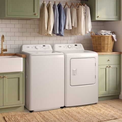 25 in. 4 cu. ft. Top Load Washer with Agitator and 27 in. 7 cu. ft. 240V Electric Dryer Laundry Set in White