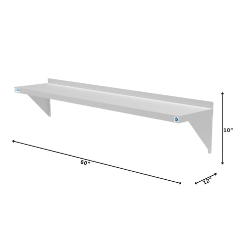 12" x 60" 18-Gauge Stainless-Steel Heavy Duty Wall Shelf