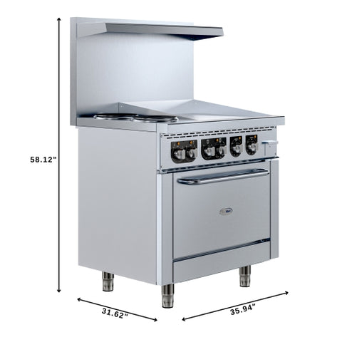 36 in. Commercial 2-Burner and 24 in. Griddle Electric Range Oven, 240V