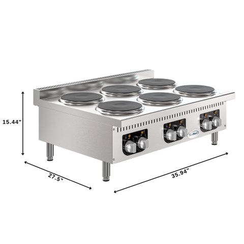 36 in. 6-Burner Commercial Electric Range Hot Plate, 240V