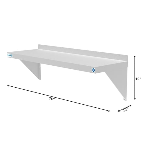 12" x 36" 18-Gauge Stainless-Steel Heavy Duty Wall Shelf