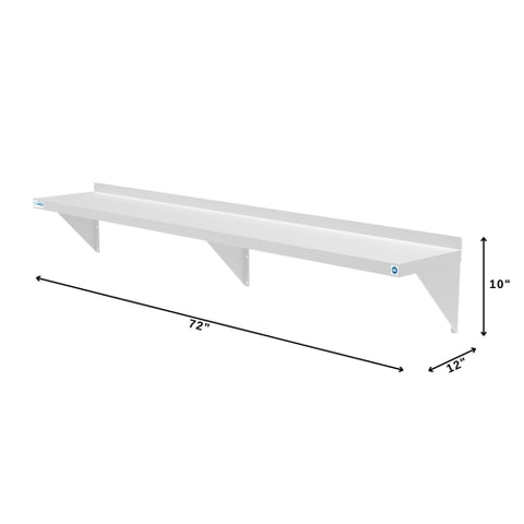 12" x 72" 18-Gauge Stainless-Steel Heavy Duty Wall Shelf