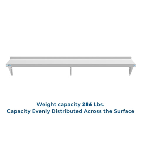 12" x 72" 18-Gauge Stainless-Steel Heavy Duty Wall Shelf