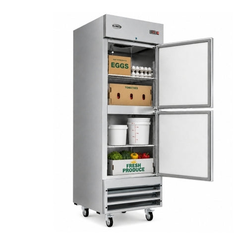 29 in. Commercial Stainless Steel Solid Half Door Reach-In Refrigerator, 23 cu. ft.