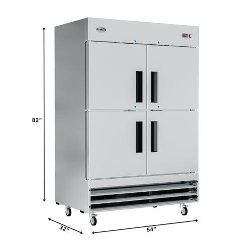 54 in. Commercial Stainless Steel Solid Half Door Reach-In Refrigerator 47 cu. ft.