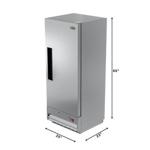 25 in. Commercial Stainless Steel 1-Door Reach-In Freezer, 12 cu. ft.