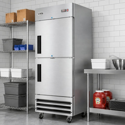 29 in. Commercial Stainless Steel Solid Half Door Reach-In Refrigerator, 23 cu. ft.