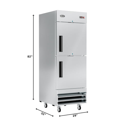 29 in. Commercial Stainless Steel Solid Half Door Reach-In Freezer 23 cu. ft.