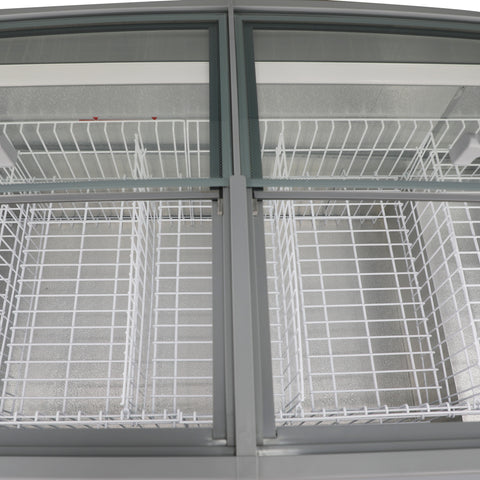77 in. 27.5 cu. ft. Commercial Auto Defrost Convertible Aisle-End Island Freezer/Refrigerator in White