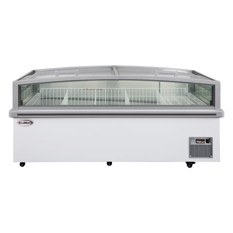 77 in. 27.5 cu. ft. Commercial Auto Defrost Convertible Aisle-End Island Freezer/Refrigerator in White