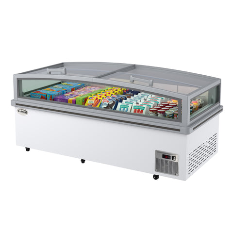 77 in. 27.5 cu. ft. Commercial Auto Defrost Convertible Aisle-End Island Freezer/Refrigerator in White