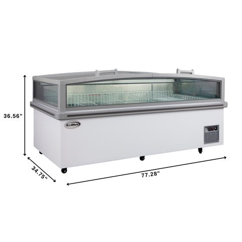 77 in. 27.5 cu. ft. Commercial Auto Defrost Convertible Aisle-End Island Freezer/Refrigerator in White