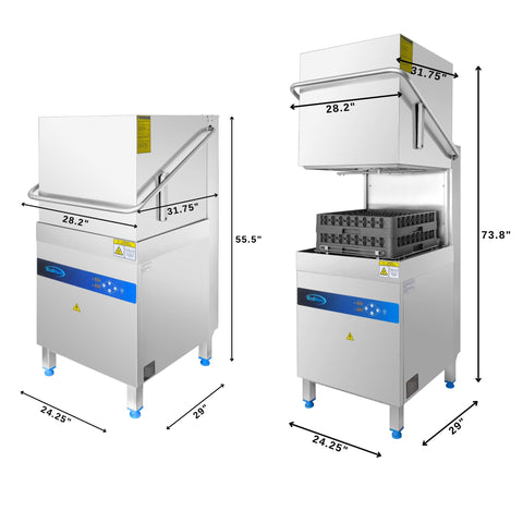 24 in. Commercial Hood-Type High-Temperature Dishwasher, 40 Racks/Hour, 90-Second Cycle, 240V in Stainless-Steel