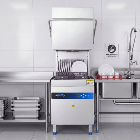 24 in. Commercial Hood-Type High-Temperature Dishwasher, 40 Racks/Hour, 90-Second Cycle, 240V in Stainless-Steel