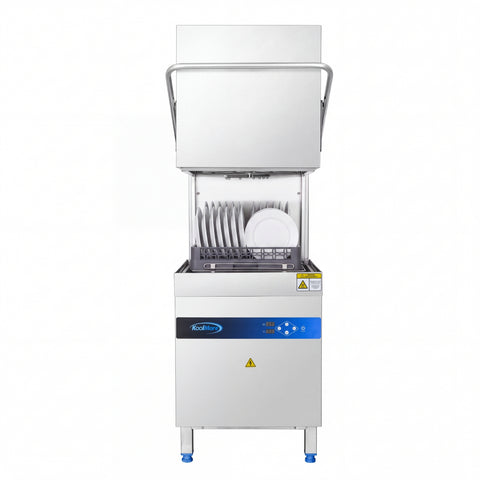 24 in. Commercial Hood-Type High-Temperature Dishwasher, 40 Racks/Hour, 90-Second Cycle, 240V in Stainless-Steel