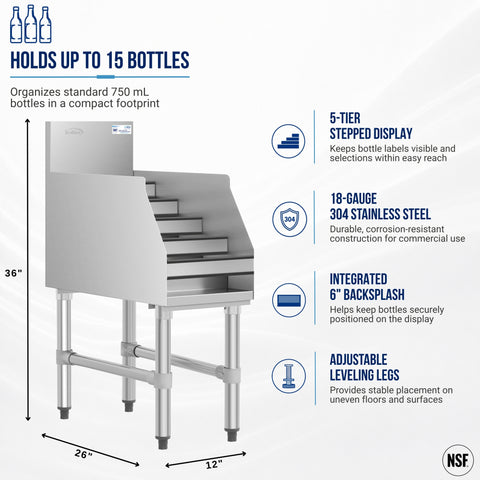 12 in. x 23 in. Liquor Display Rack in 304, 18 GA Stainless Steel