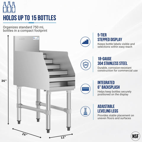 12 in. x 26 in. Liquor Display Rack in 304, 18 GA Stainless Steel