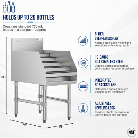 18 in. x 26 in. Liquor Display Rack in 304, 18 GA Stainless Steel