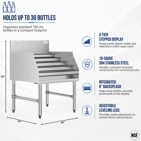 24 in. x 26 in. Liquor Display Rack in 304, 18 GA Stainless Steel