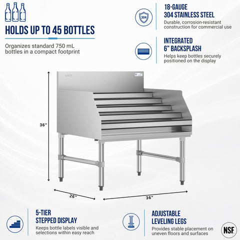 36 in. x 26 in. Liquor Display Rack in 304, 18 GA Stainless Steel