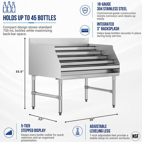 36 in. x 23 in. Liquor Display Rack in 304, 18 GA Stainless Steel