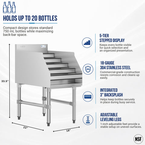 18 in. x 23 in. Liquor Display Rack in 304, 18 GA Stainless Steel