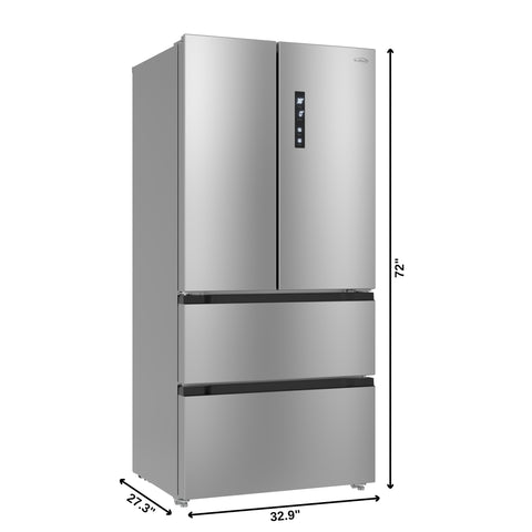 17.9 Cu. Ft. 33-Inch 4-Door French Door Refrigerator with Manual Twist Ice Maker, Stainless Steel