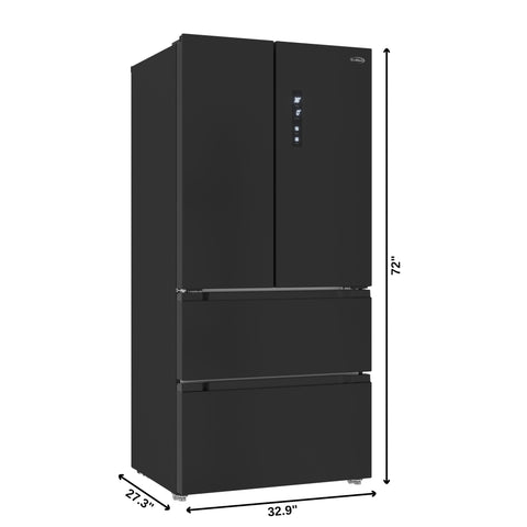 17.9 Cu. Ft. 33-Inch 4-Door French Door Refrigerator with Manual Twist Ice Maker, Black