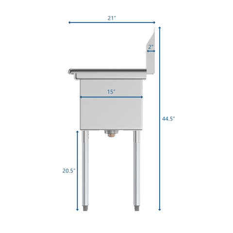 48 in. Two Compartment Stainless Steel Commercial Sink with 2 Drainboards, Bowl Size 15"x 15"x 12"