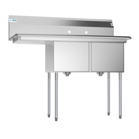 48 in. Two Compartment Stainless Steel Commercial Sink with 2 Drainboards, Bowl Size 15"x 15"x 12"