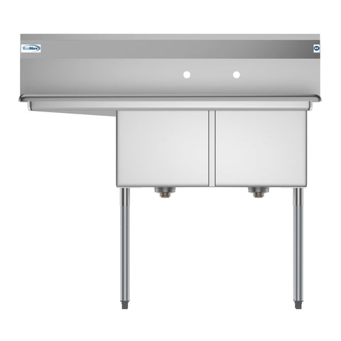 48 in. Two Compartment Stainless Steel Commercial Sink with 2 Drainboards, Bowl Size 15"x 15"x 12"