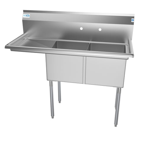 48 in. Two Compartment Stainless Steel Commercial Sink with 2 Drainboards, Bowl Size 15"x 15"x 12"