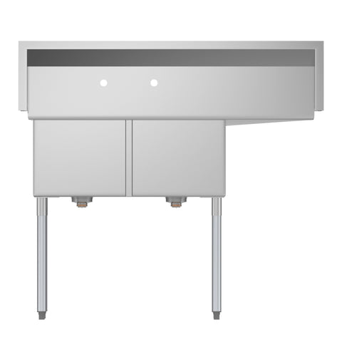 48 in. Two Compartment Stainless Steel Commercial Sink with 2 Drainboards, Bowl Size 15"x 15"x 12"