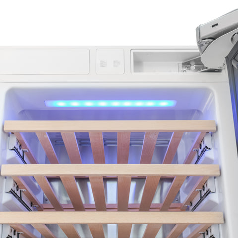 KoolMore Reserve 24 Inch. 100-Bottle Panel Ready Premium Column Wine Cooler Refrigerator with 14 Wooden Shelves, Carbon Filtration, Three Cooling Zones, ETL Listed