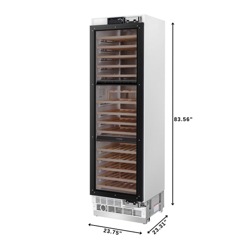 KoolMore Reserve 24 Inch. 100-Bottle Panel Ready Premium Column Wine Cooler Refrigerator with 14 Wooden Shelves, Carbon Filtration, Three Cooling Zones, ETL Listed