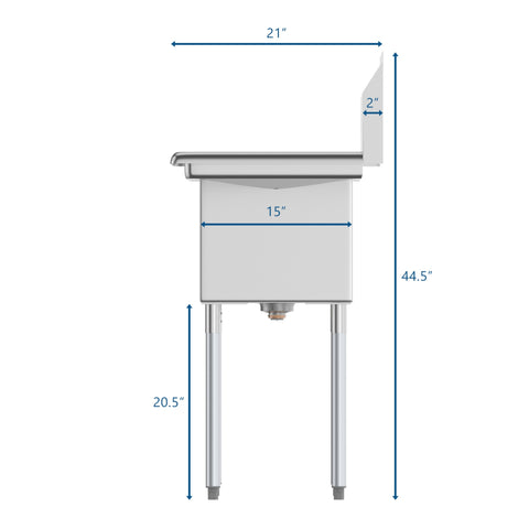 48 in. Two Compartment Stainless Steel Commercial Sink with Drainboard, Bowl Size 15"x 15"x 12"