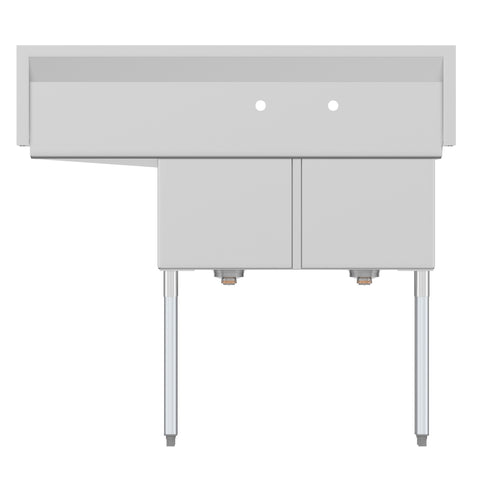 48 in. Two Compartment Stainless Steel Commercial Sink with Drainboard, Bowl Size 15"x 15"x 12"