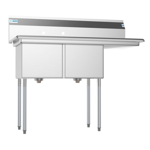48 in. Two Compartment Stainless Steel Commercial Sink with Drainboard, Bowl Size 15"x 15"x 12"