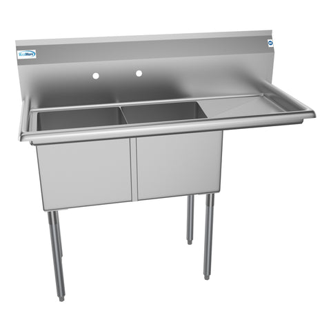 48 in. Two Compartment Stainless Steel Commercial Sink with Drainboard, Bowl Size 15"x 15"x 12"