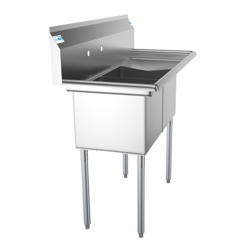 48 in. Two Compartment Stainless Steel Commercial Sink with Drainboard, Bowl Size 15"x 15"x 12"
