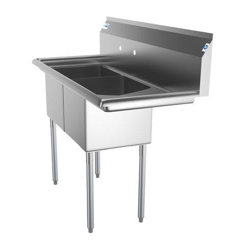 48 in. Two Compartment Stainless Steel Commercial Sink with Drainboard, Bowl Size 15"x 15"x 12"