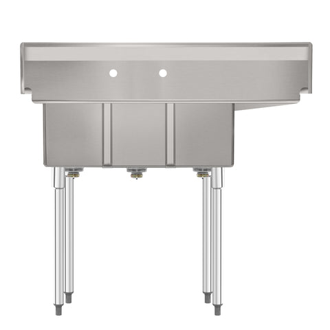 45 in. Three Compartment Stainless Steel Commercial Sink with Drainboard, Bowl Size 10"x 14"x 10"