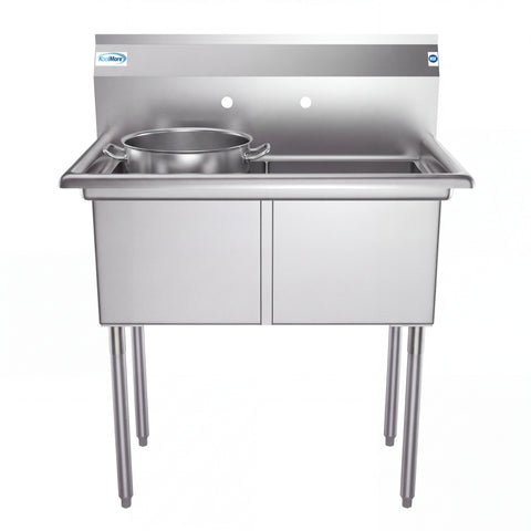 36 in. Two Compartment Stainless Steel Commercial Sink, Bowl Size 15"x 15"x 12"