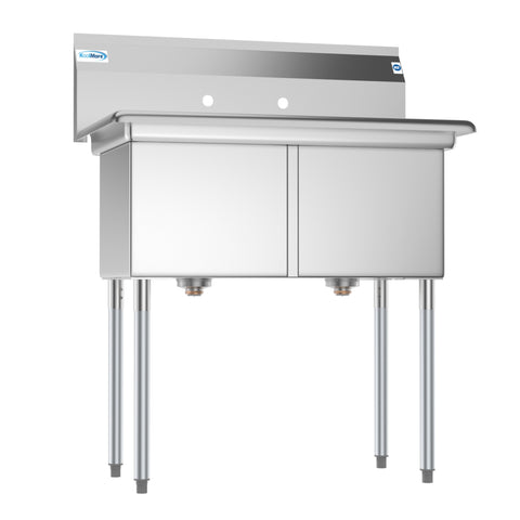 36 in. Two Compartment Stainless Steel Commercial Sink, Bowl Size 15"x 15"x 12"