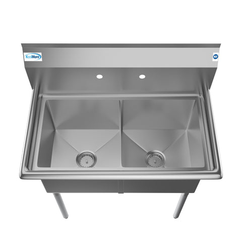 36 in. Two Compartment Stainless Steel Commercial Sink, Bowl Size 15"x 15"x 12"