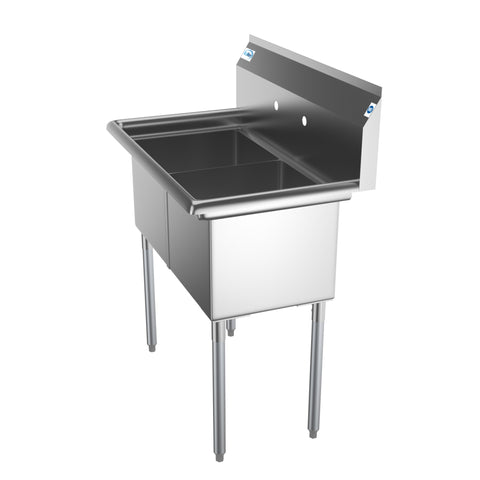 36 in. Two Compartment Stainless Steel Commercial Sink, Bowl Size 15"x 15"x 12"